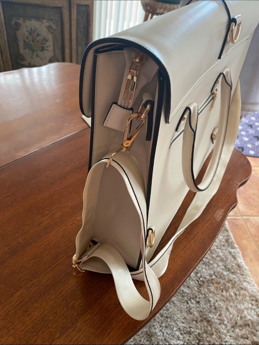 Cream Bow Accent Mosiso Laptop Satchel Bag - Picture 12 of 12